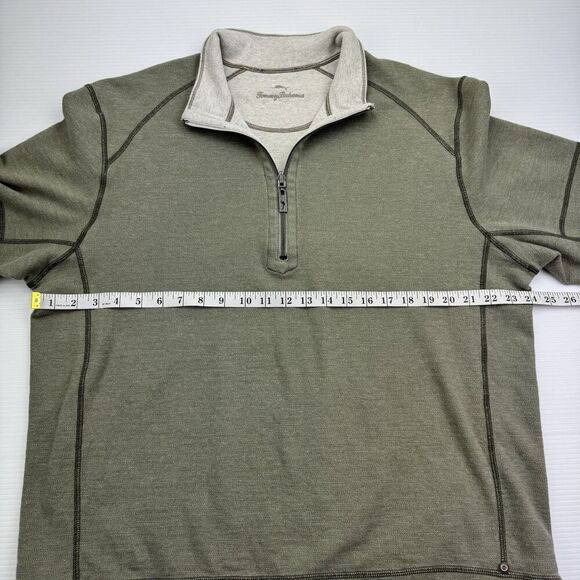 Tommy Bahama Men's Size LARGE Half Zip Flip Reversible Pullover Green Cream - Picture 7 of 12